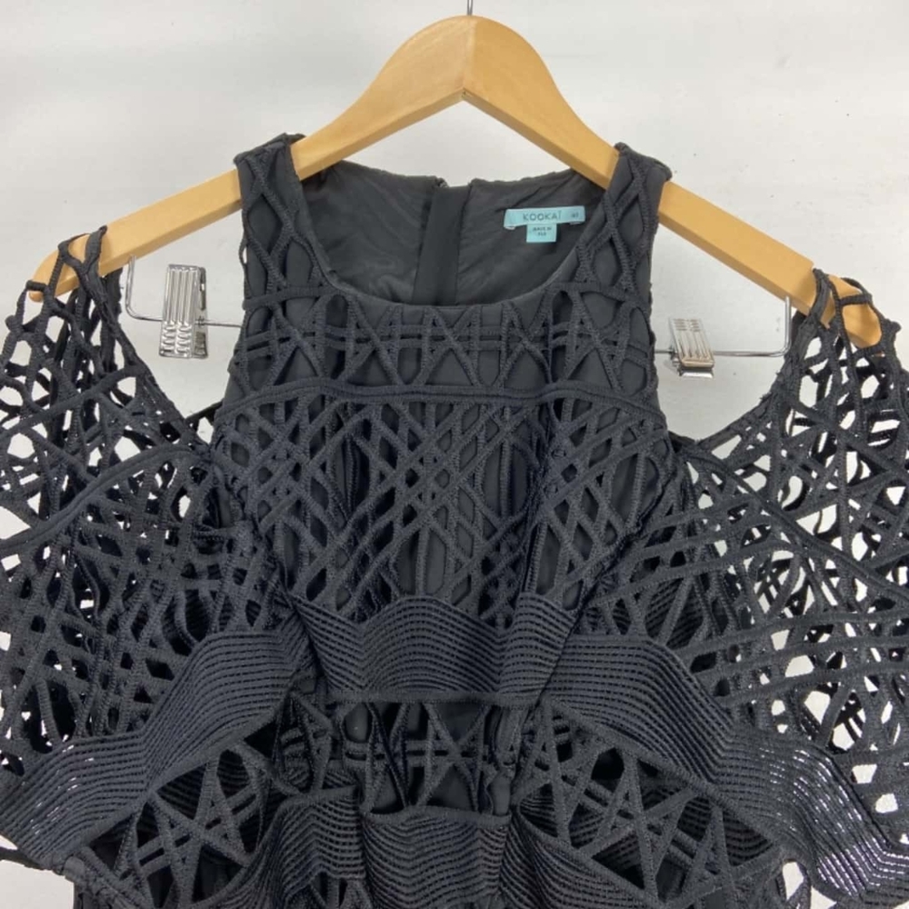 KOOKAI Crown Lace Black Cold Shoulder Mini Dress - Picture 13 of 16